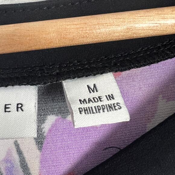 Susan Graver Womens M Artsy Abstract Floral Asymmetrical Hem Ruched Sleeve Tunic - Picture 7 of 11